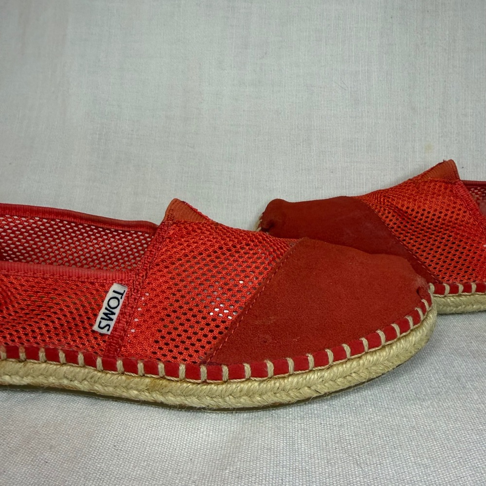 TOMS Womens Red Mesh Suede Alpargata Espadrille Slip On Flat Shoes Size 7